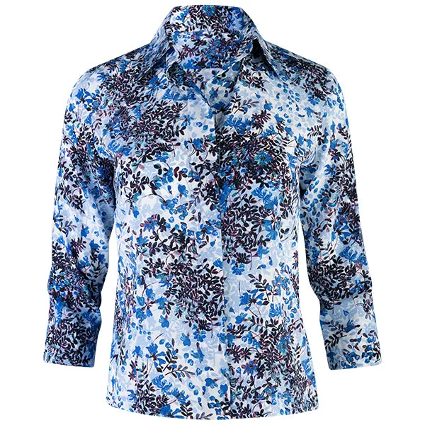 Women's Blouse with Mandarin Collar3/4 Sleeve Hidden Placket Shirt in Floral Beauty