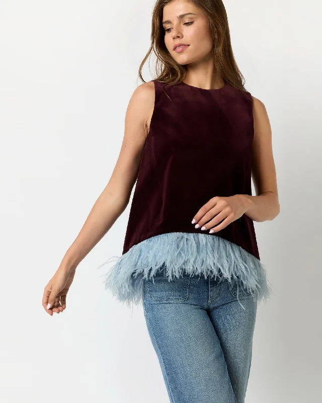 Women's Blouse with LaceLa Scala Top (With Feathers) in Bordeaux Velvet