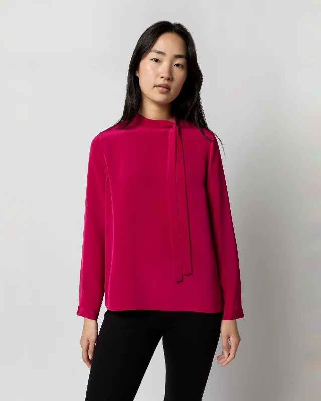 Women's Blouse with Mandarin CollarPippa Top in Berry Silk Crepe De Chine