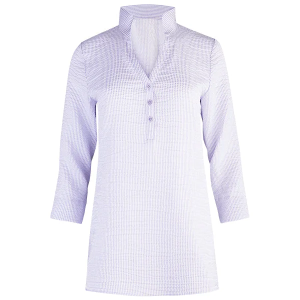 Women's Blouse with Boat CollarStripe Polo Collar Tunic in Light Lavender