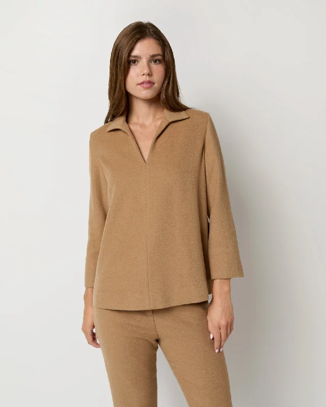 Women's Blouse with Boat CollarOlympia Top in Camel Hair Flannel