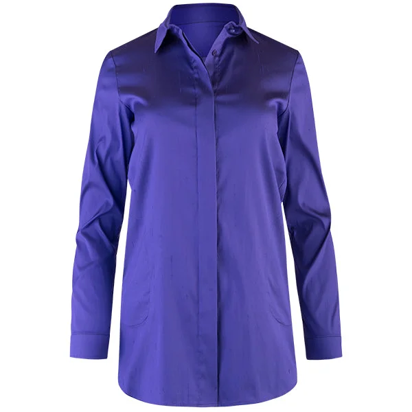 Women's Blouse with Wide CollarFrench Pocket Topper in Violet