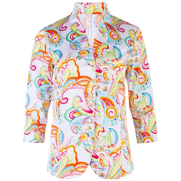 Women's Blouse with Wide CollarButton-front Inverted Notch Collar Blouse in Art Deco Paisley