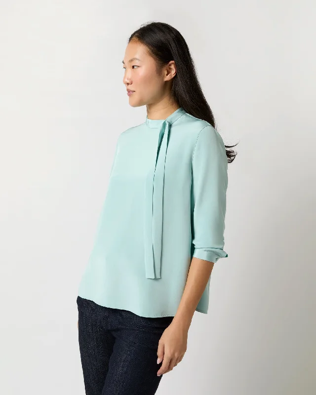 Women's Blouse with V-Shaped HemPippa Top in Mist Silk Crepe de Chine