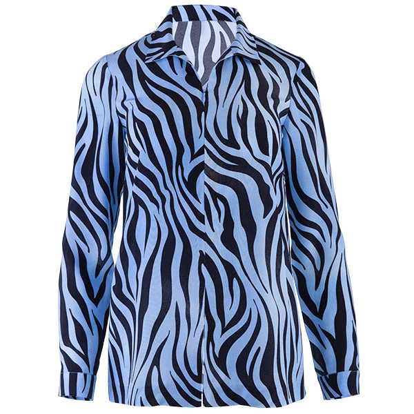 Women's Blouse with Notched CollarJulia Tunic in Azul/Nero Zebra