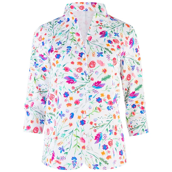 Women's Blouse with Mandarin CollarInverted Notch Collar Pique Shirt in Field Florals