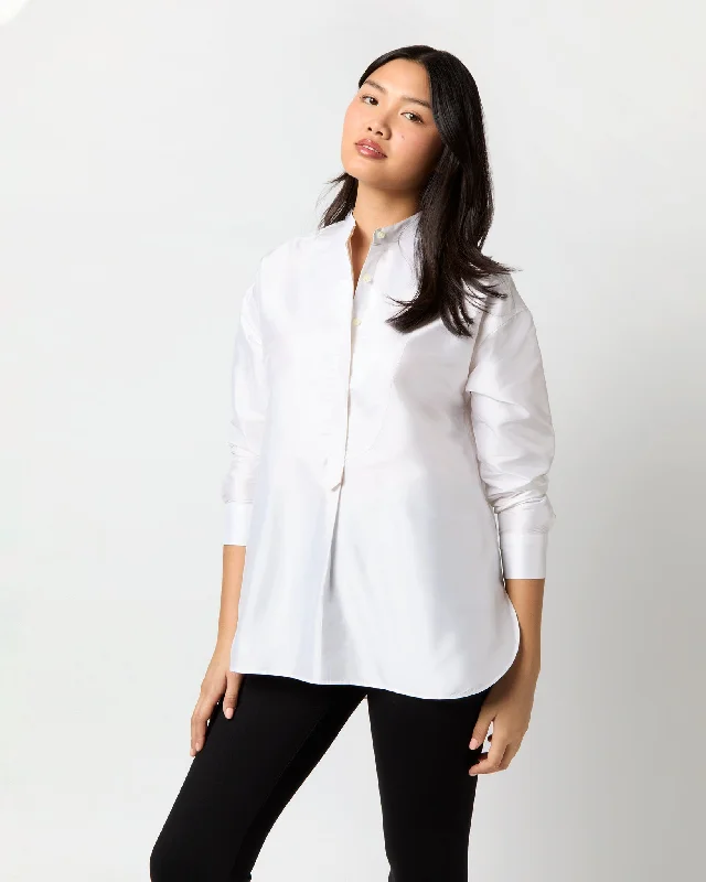 Women's Blouse with Mandarin CollarChristiane Bib-Front Tunic in Ivory Silk Shantung