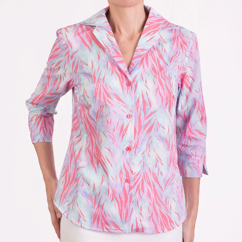 Women's Blouse with FlouncesJane Shirt in Wispy Tiger Coral