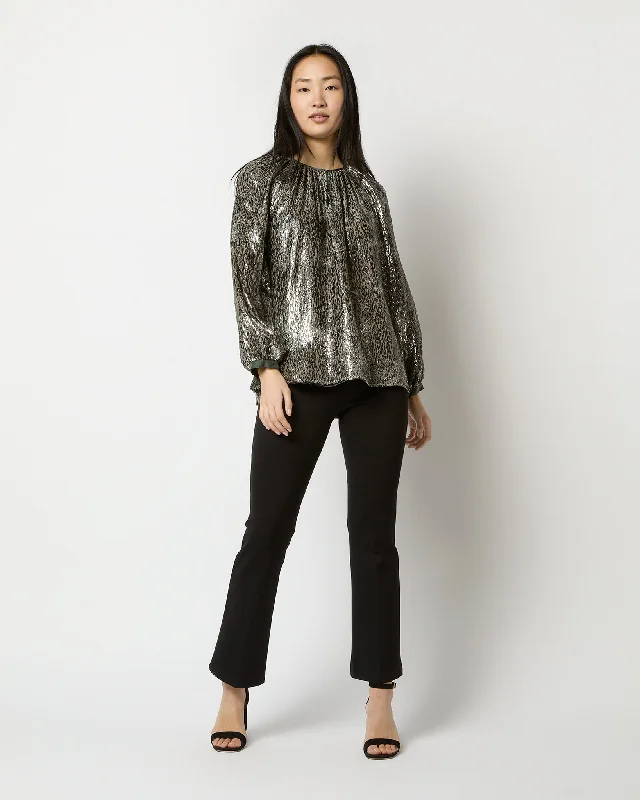 Women's Blouse with Boat CollarAriana Blouse in Olive Metallic Fil Coupé Georgette