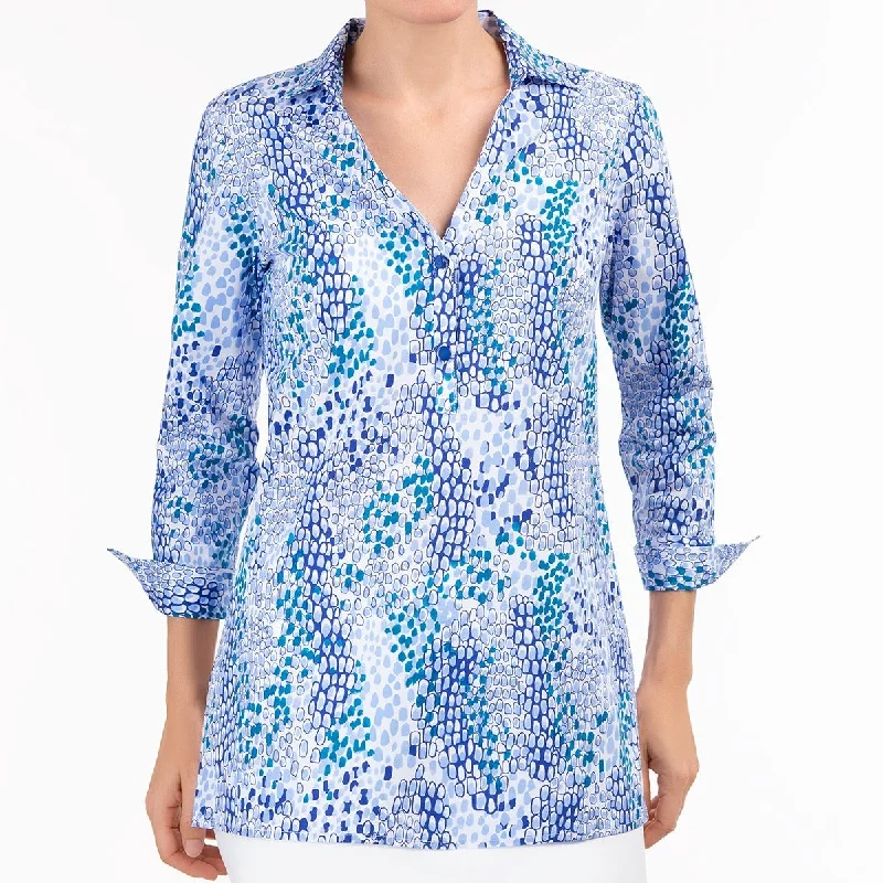 Women's Blouse for ChurchSpread Collar Tunic in Blue Reflection