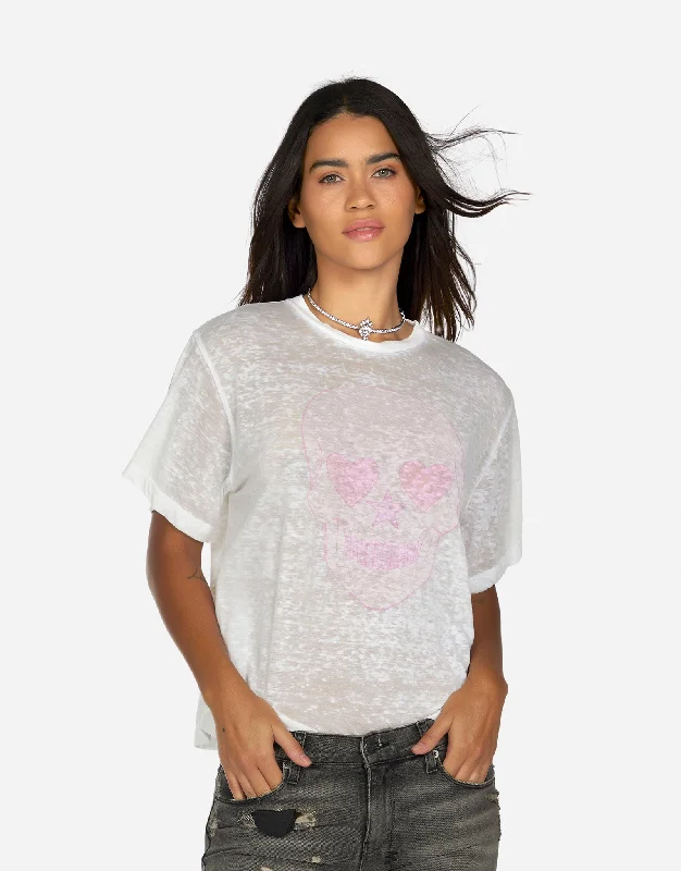 Women's Short-Sleeve BlouseLinnea Pink Peace Love Skull