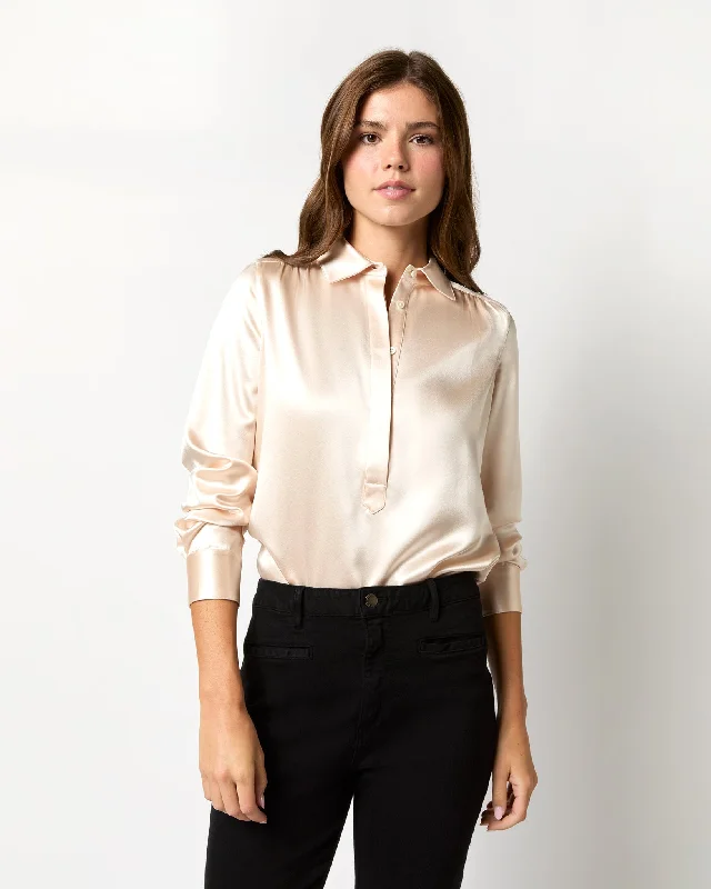 Women's Blouse with Fur TrimNatalia Blouse in Pale Pink Silk Charmeuse