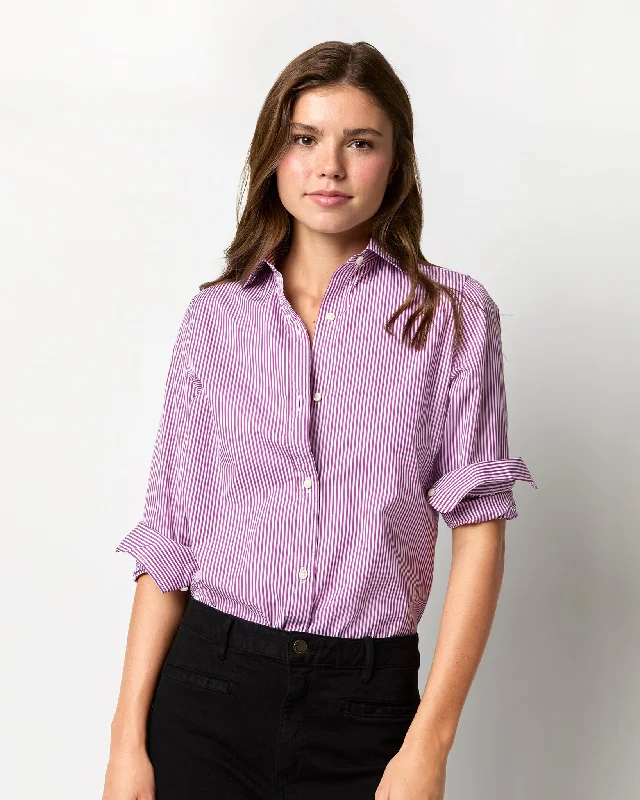 Women's Blouse with Square CollarUnderstudy Shirt in Berry/White Bengal Stripe Poplin