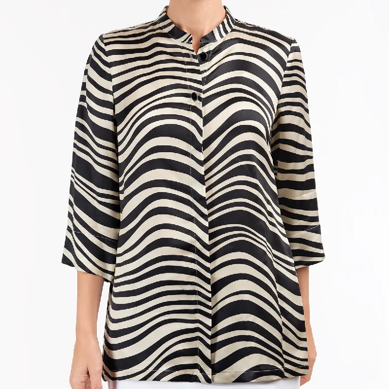 Women's Long-Sleeve BlouseMandarin Collar Tunic in Desert Wave