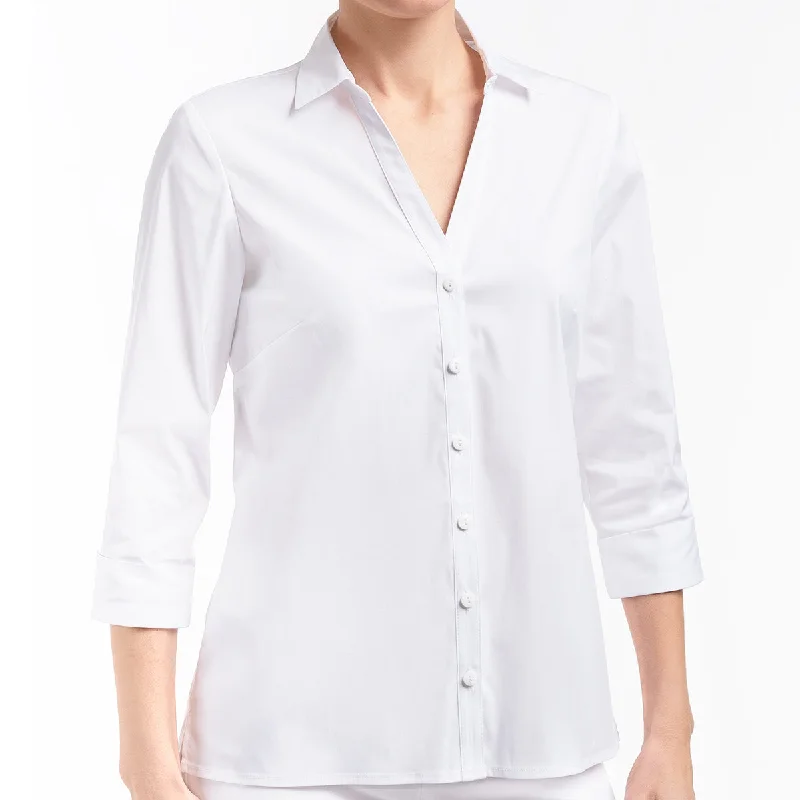 Women's Blouse with Low CollarV Placket Blouse in White