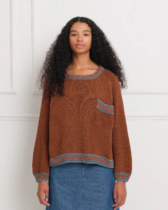 Women's Blouse with PleatsBulb Knit Jumper - Brown