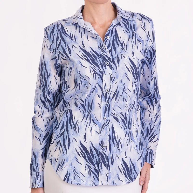 Women's Blouse with Bell SleevesCarolyn Shirt in Wispy Tiger Blue