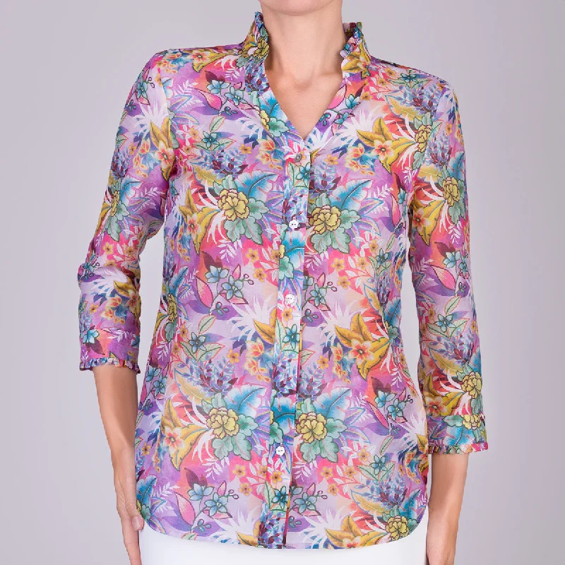 Women's Blouse with PatchesFantasia Shirt in Lush Tropical