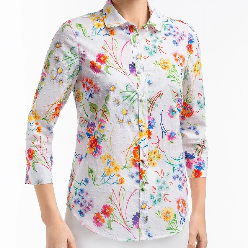 Women's Blouse with Shawl CollarSwiss Dot Blouse in Painted Posy