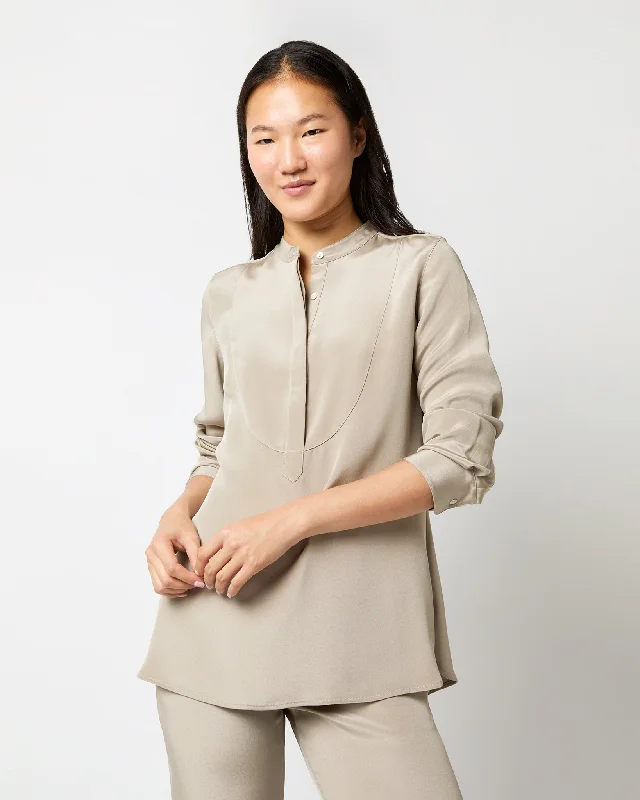 Women's Blouse with Shirt CollarAnna Tunic in Birch Washed Silk Crepe de Chine