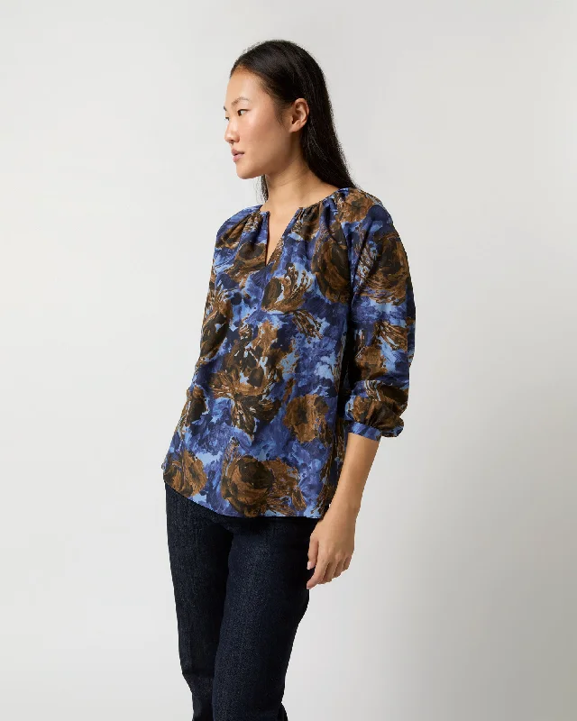 Women's Blouse for Casual WearAriana Blouse in Blue/Multi Abstract Floral Habotai