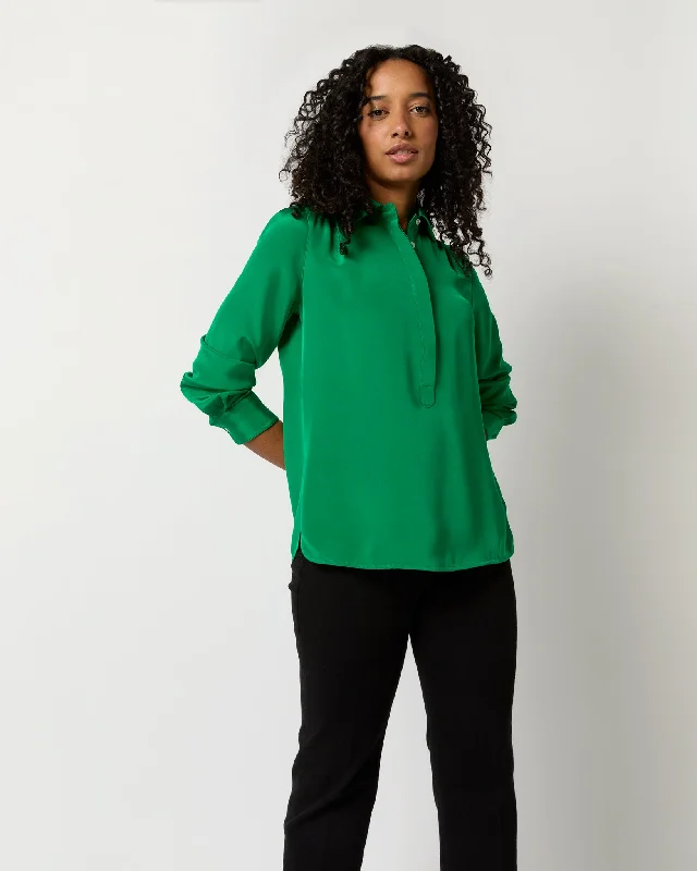 Women's Blouse with Keyhole CollarNatalia Blouse in Kelly Green Silk Crepe de Chine