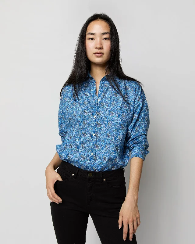 Women's Round-Neck BlouseWeekender Shirt in Blue Eden's Awakening Liberty Fabric