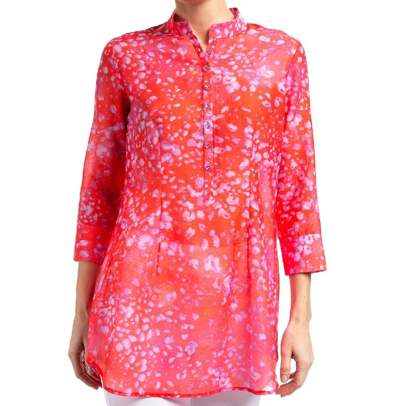 Women's Blouse with U-Shaped CollarSt. Tropez Tunic in Lava Leopard