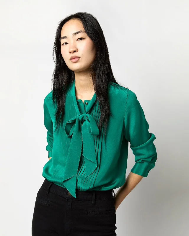 Women's Blouse with Collarless NeckMarigold Blouse in Jade Silk Crepe de Chine