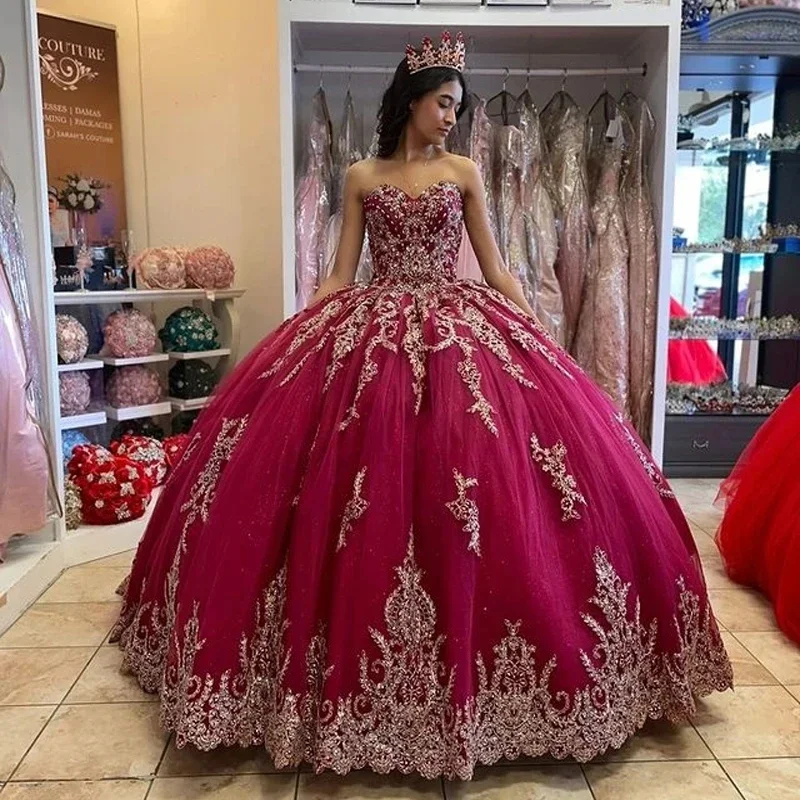 Women's V-Shaped Collar DressesFuchsia Ball Gown Quinceanera Dresses Vestidos De 15 Anos Luxury Appliques Court Train Princess Birthday Party HOT