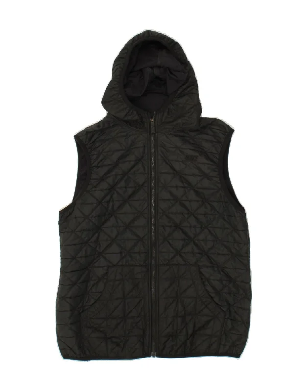 Women's Coats with Fur Trimmed HoodNIKE Womens Hooded Quilted Gilet UK 12 Medium Black Polyester