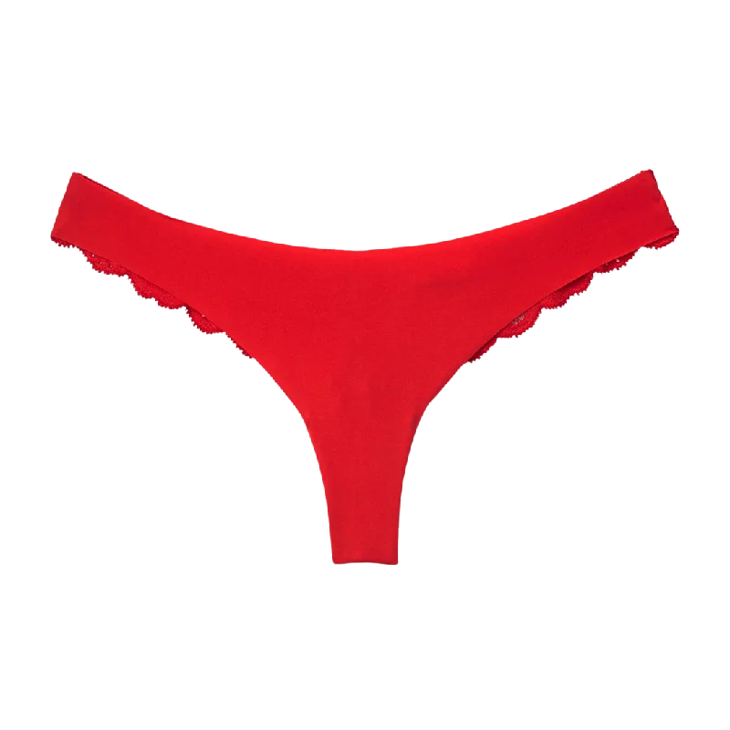 eco-friendly bamboo fiber briefs with a breathable fabricCharlotte Lace Seamless Thong, Red