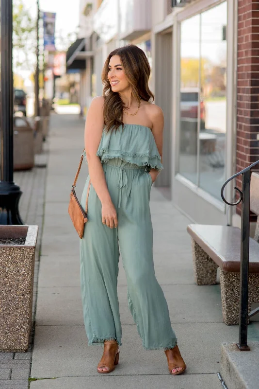 Women's Jumpsuits with HoodFrayed Edge Strapless Jumpsuit