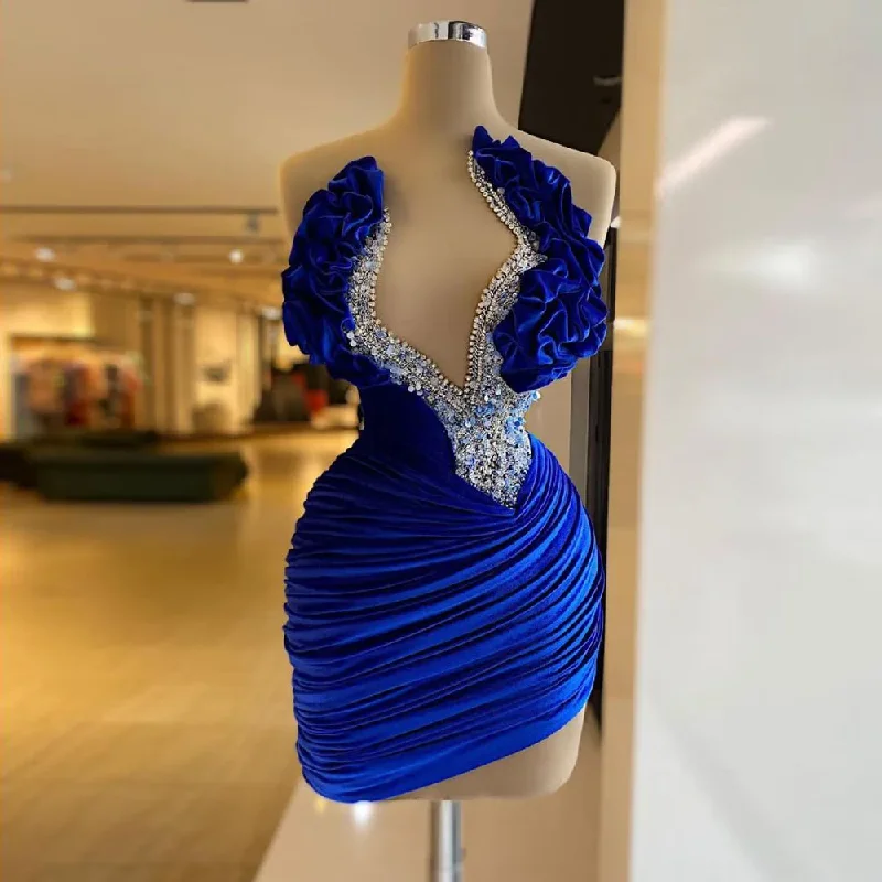 Women's Cap-Sleeve DressesVelour Evening Dresses Women V-Neck Strapless Mermaid Prom Gowns Elegant Beading Custom Blue Party Dress Robes De Soiree