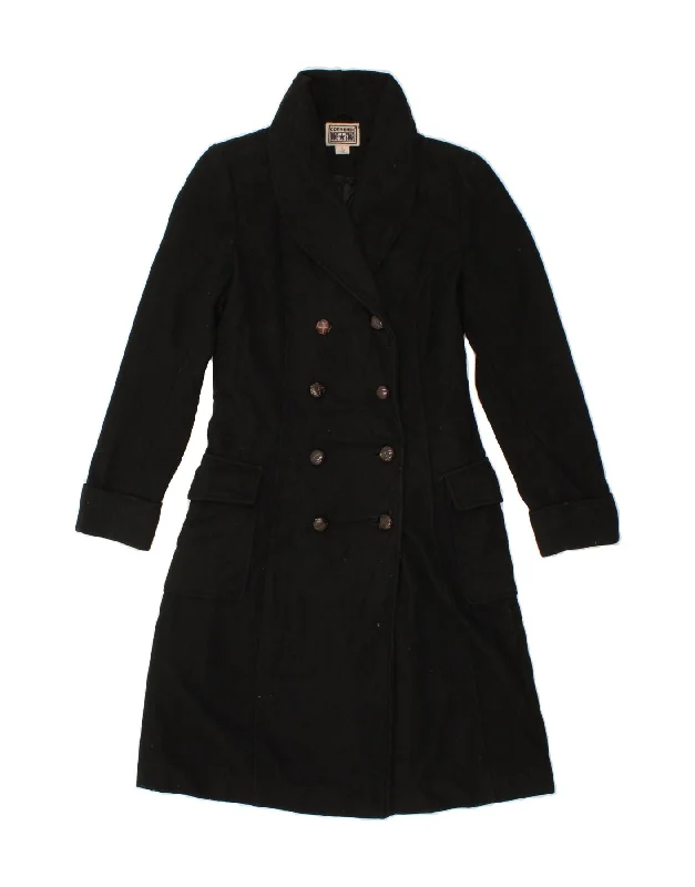 Women's Coats with Fur Trimmed CollarCONVERSE Womens Double Breasted Coat UK 10 Small Black Wool