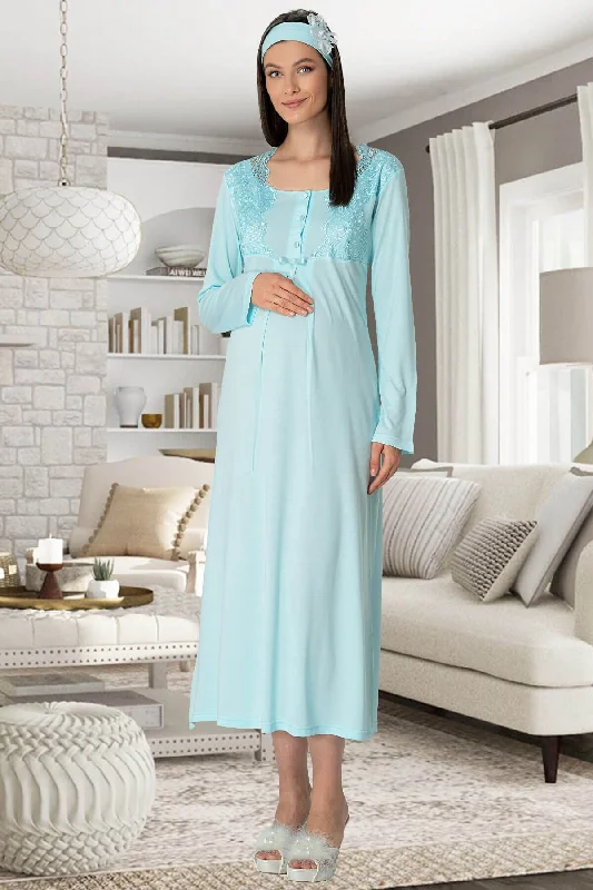 women's pajamas for a good night's sleepShopymommy 5343 Lace Collar Maternity & Nursing Nightgown Turquoise