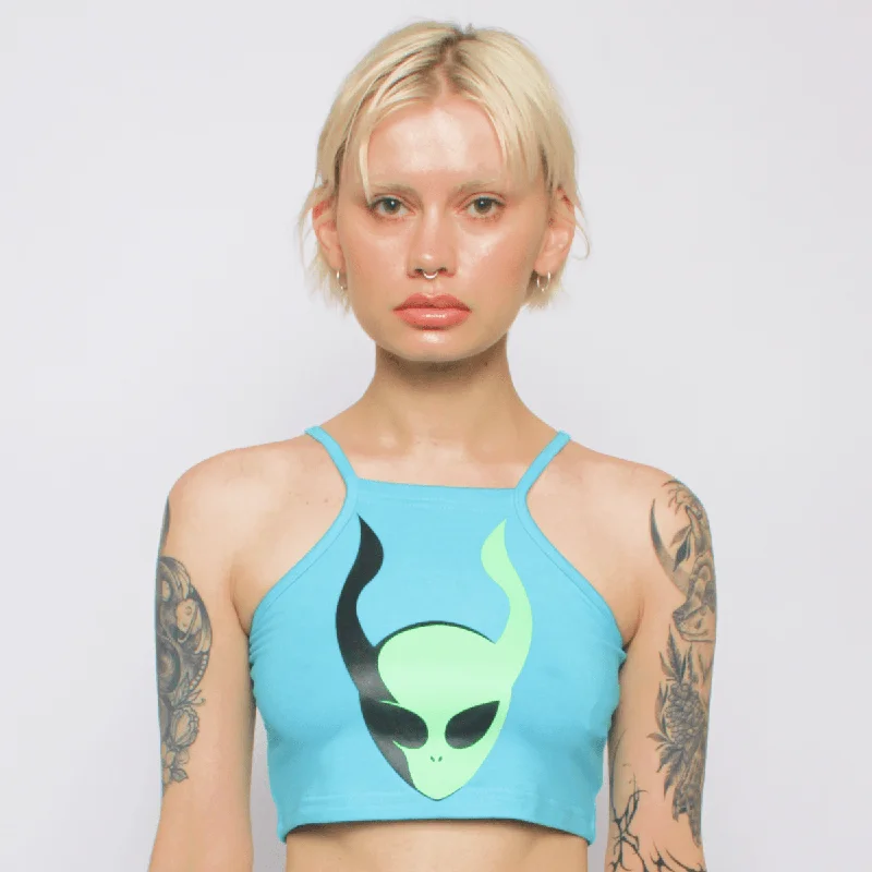 Women's Blouse with U-Shaped CollarINVASION TANK CROP TOP TURQUOISE