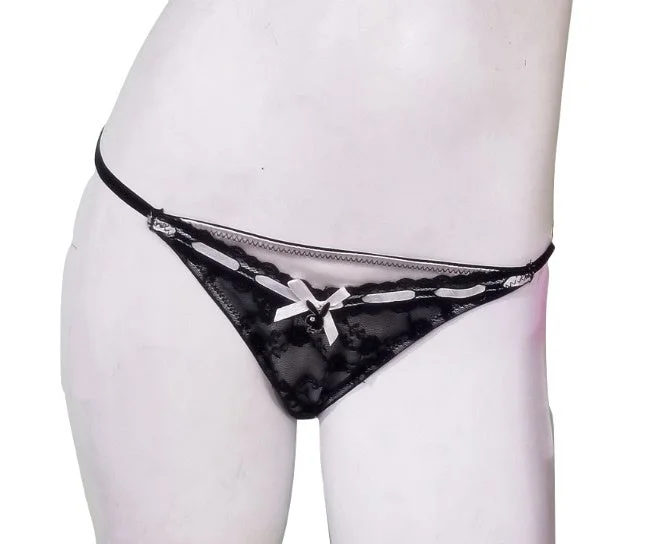 floral print hipster panties with a stretchable and breathable fabricPlayboy Thong - White Satin Black Lace