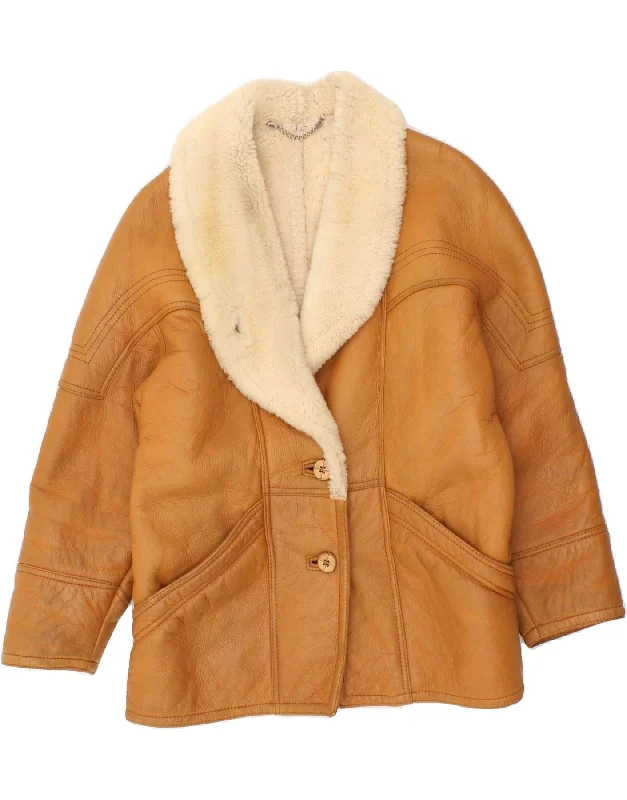 Women's Bomber CoatsVINTAGE Womens Shearling Jacket UK 16 Large Brown