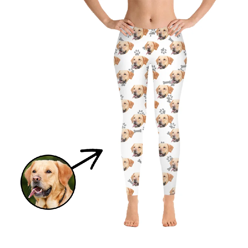 Custom Photo Leggings Dog Footprint White