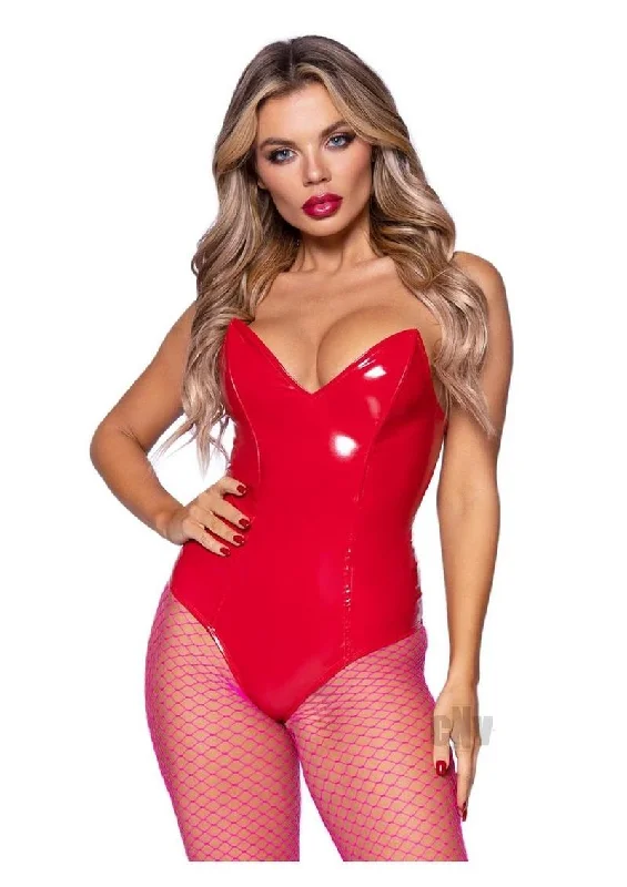 seamless bra with underwire supportVinyl Boned Bodysuit Sm Red