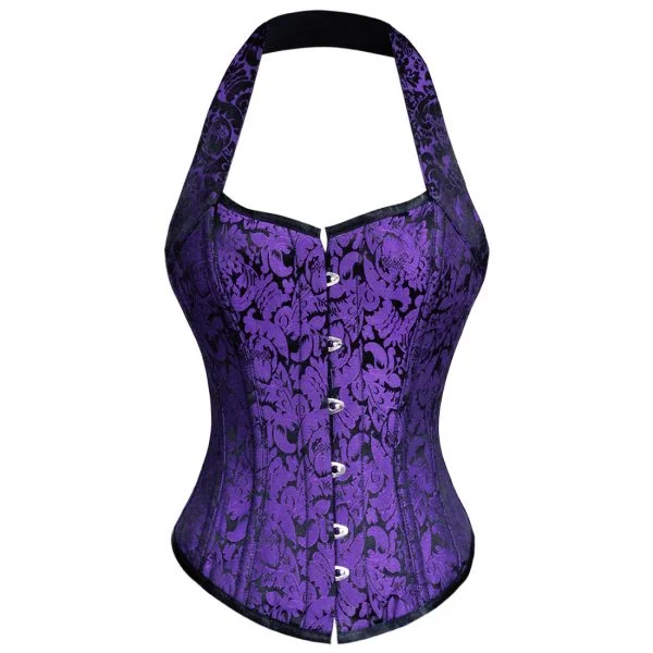 plus-size waist cincher with lace overlayPauline Halter Neck Corset