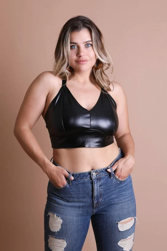 wire-free contour braFaux Leather Longline Bralette Plus Size