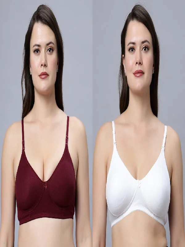 convertible bra with multiple wear optionsNon padded medium coverage White and Maroon Color Everyday Bra (Pack of 2)