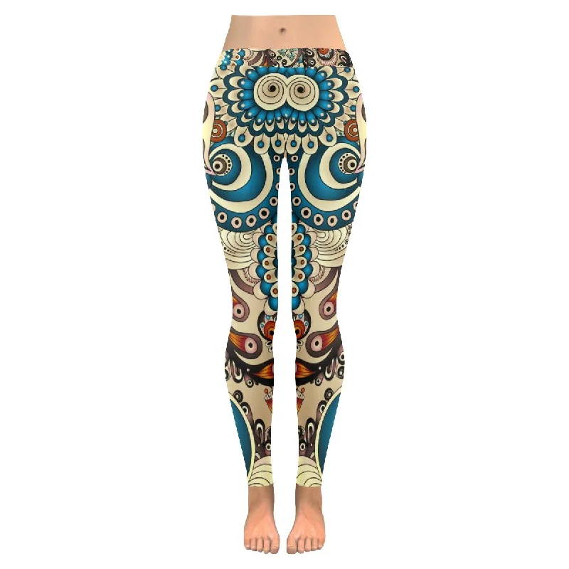 graphic floral pattern with doodles print Low Rise Yoga Leggings for women