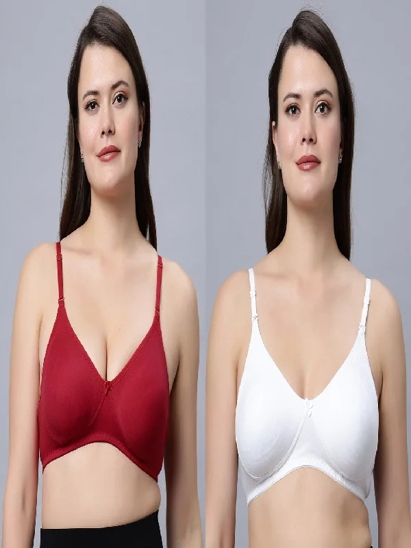 wireless bra for breastfeedingNon padded medium coverage White and Red Color Everyday Bra (Pack of 2)