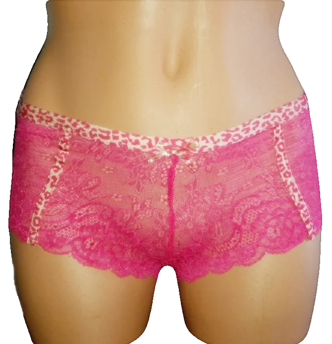 breathable modal underwear for hot weatherPink Lace Leopard Print Boyshorts