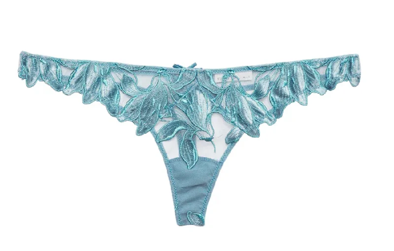 tulle overlay thong panties for a romantic lookVelvet Lily Embroidery Thong