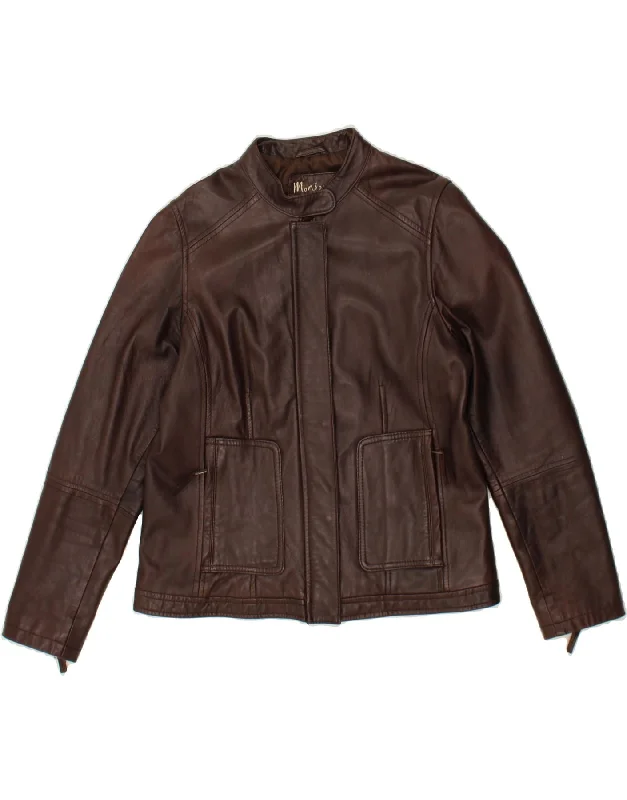 Women's Coats with ButtonsMONSOON Womens Leather Jacket UK 14 Large Brown Leather