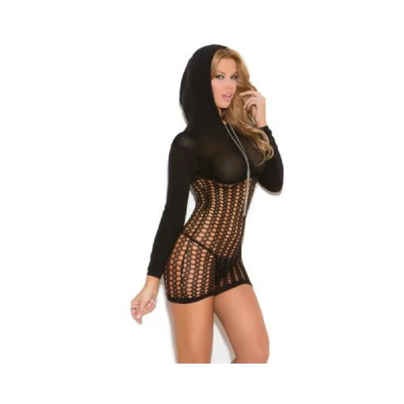 plus-size sports bra with high-impact supportVivace Crochet Long Sleeve Mini Dress w/Hood Black O/S